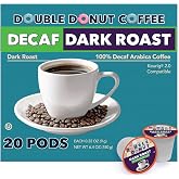 Double Donut Coffee Decaf Dark Roast Coffee Pods, Extra Bold Blend Coffee, Compatible with Keurig K Cups Brewers, 20 Count