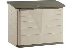 Rubbermaid Large Horizontal Resin Outdoor Storage Shed With Floor (5 x 4 Ft) Weather Resistant, Beige/Brown, Organization for Home/Backyard/Pool Chemicals/Toys/Garden Tools/Porch/Patio Cushions