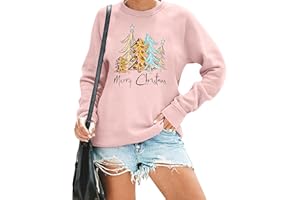 SUPEYA Women Christmas Sweatshirt Leopard Xmas Tree Print Blouse Funny Letter Graphic Top Long Sleeve Shirt Pullover Tee