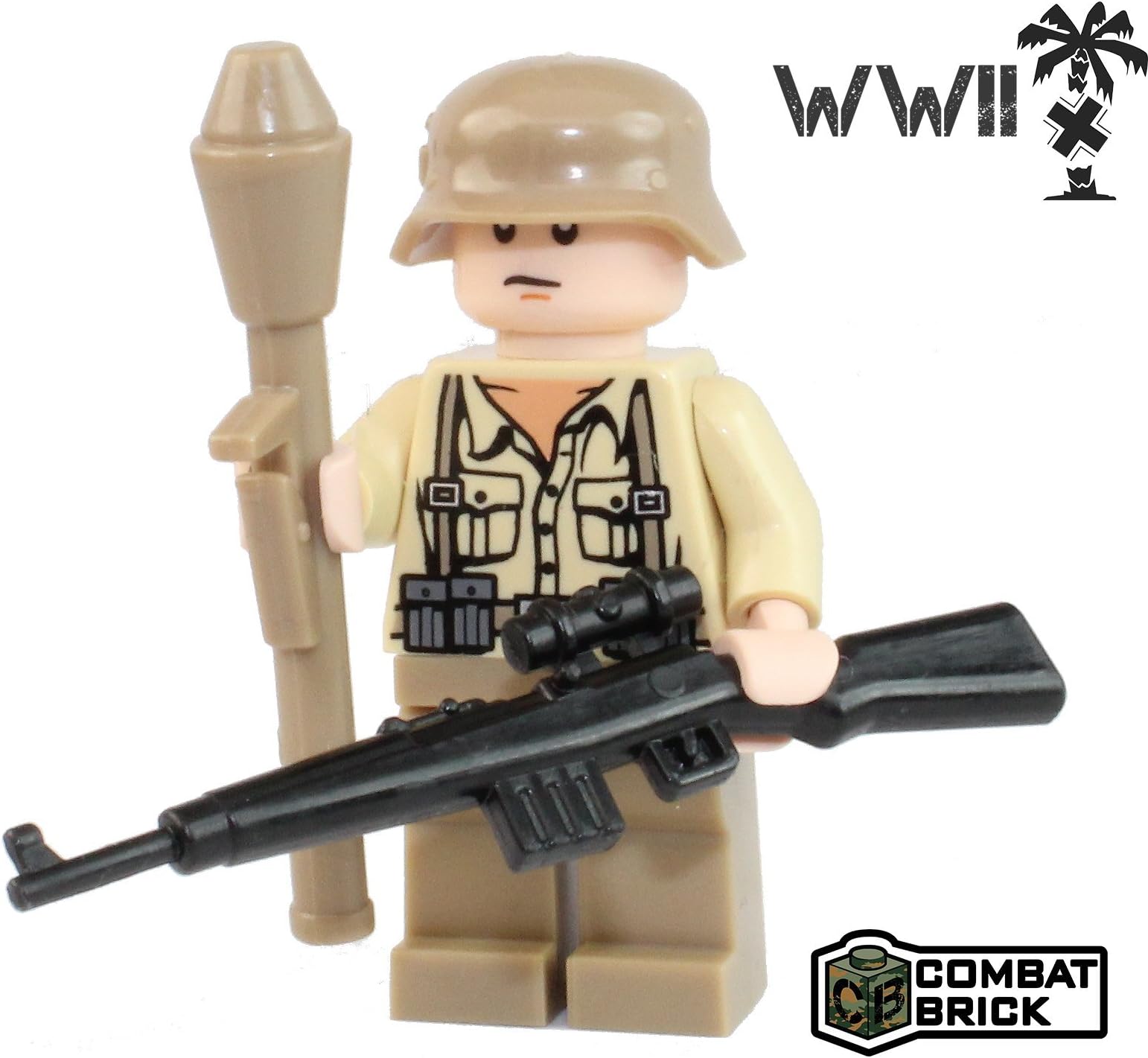 CombatBrick German Wehrmacht Africa Corps WW2 Soldier : WWII Action Figure and Weapons - Custom Military Brick Builder Minifigures