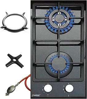 Phönix 102GBT Gaskochfeld Glas Gaskocher 2 flammig, Guss Wok-Aufsatz + Herdkreuz