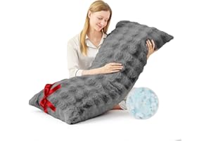 YZ HOME Faux Fur Fluffy Body Pillow for Adults - Firm Body Pillow Insert with Shredded Blue Memory Foam, Adjustable Height, Soft Support for Side Sleepers, Pregnant Women, Washable, 20x54 Inch (Grey)