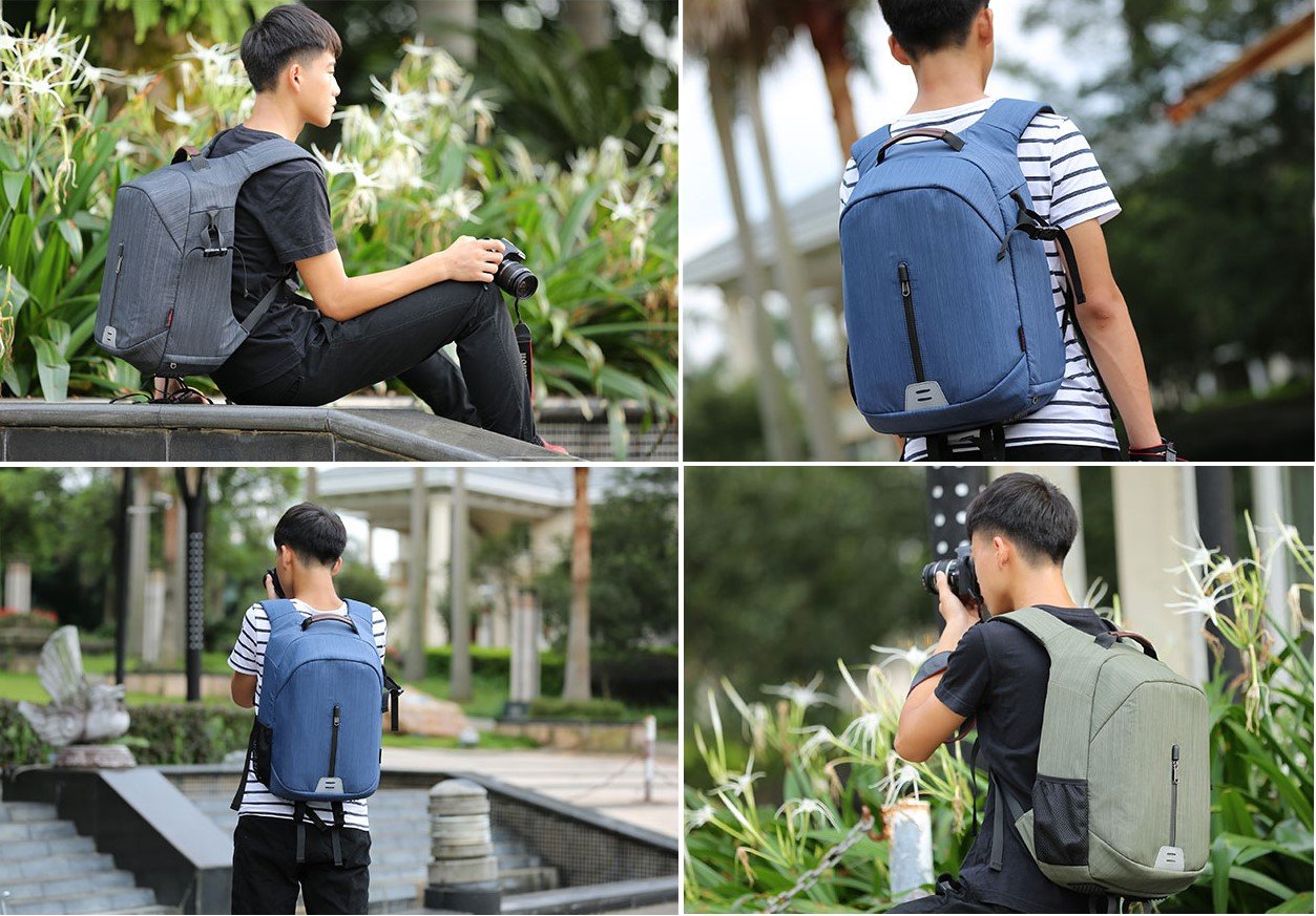 Sac à dos pour appareil photo et Reflex et accessoires, Pbreack Sac à dos Caméra vidéo étanche randonnée housse sacoche anti-choc (Bleu)