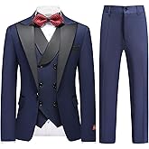 Lamgool Boys Tuxedo Suit 3 Piece Slim Fit Set with Blazer Jacket Vest Pant Kids Formal Outfit for Wedding Prom Size 6-20