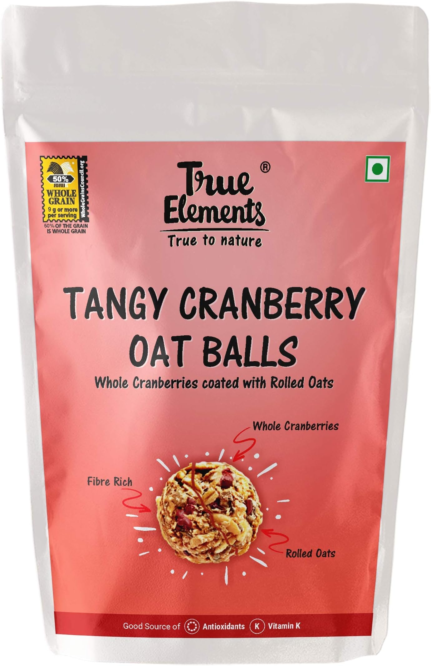 True Elements Tangy Whole Cranberry Oat Balls(Khatta Meetha),125gm