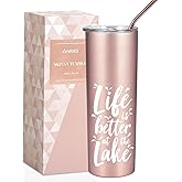 Onebttl Lake House Gifts for Women, 20oz Stainless Steel Insulated Tumbler, Housewarming Gifts for Lake Lovers - Rose Gold, Life is Better at the Lake 01