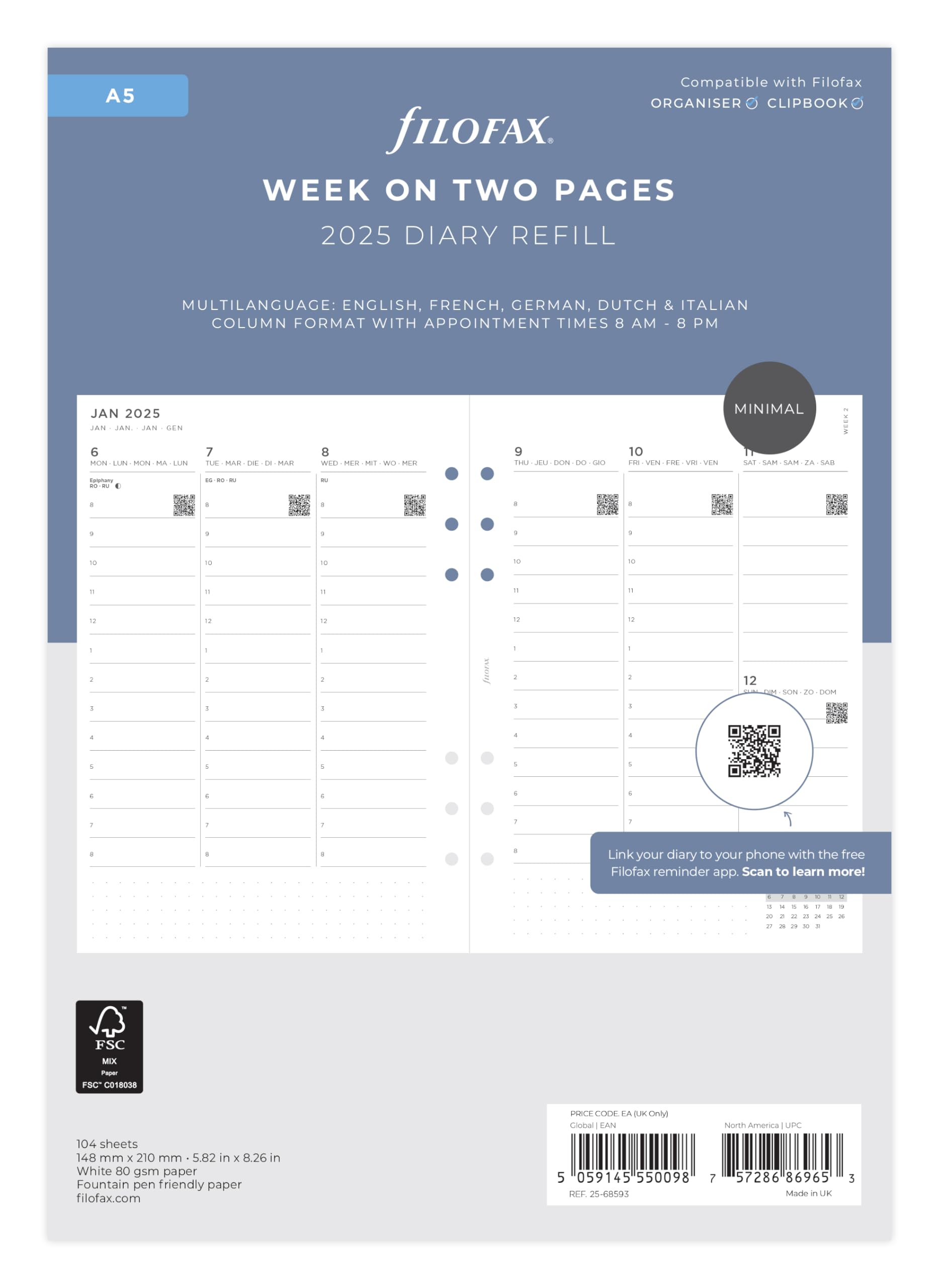 A5 Minimal week on two pages vertical w/appts 2025 — image 1