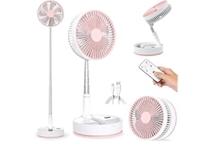 LIPETY Foldable Oscillating Standing Fan with Remote, 8" Portable Quiet Table Fan, 7200mah Battery Rechargeable USB C Stand Up Floor Fan, Folded Pedestal Fans for Room Bedroom Office Camp Travel