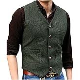 SOLOVEDRESS Mens Vintage Tweed Suit Vest V Neck Casual Wool Waistcoat for Wedding Groomsmen
