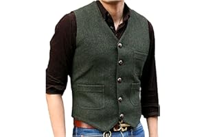 SOLOVEDRESS Mens Vintage Tweed Suit Vest V Neck Casual Wool Waistcoat for Wedding Groomsmen