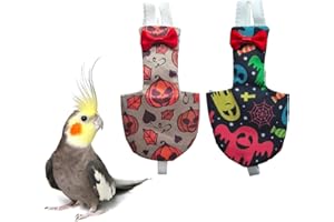 UKJENT Bird Diaper Protective Parrot Nappy - 2 Pack, Reusable Flight Suit with Waterproof Inner Layer, Washable Cute Urine Wet Suit for Parakeet Cockatiel Mini Macaw Budgie Canary(M)