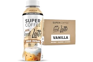 Super Coffee, Ready To Drink Iced Coffee, Vanilla Latte (12 Ounce Bottles, Pack of 12) - Low Net Carbs, No Added Sugar, Keto Friendly, 10g of Protein, Low Calorie, Protein Coffee
