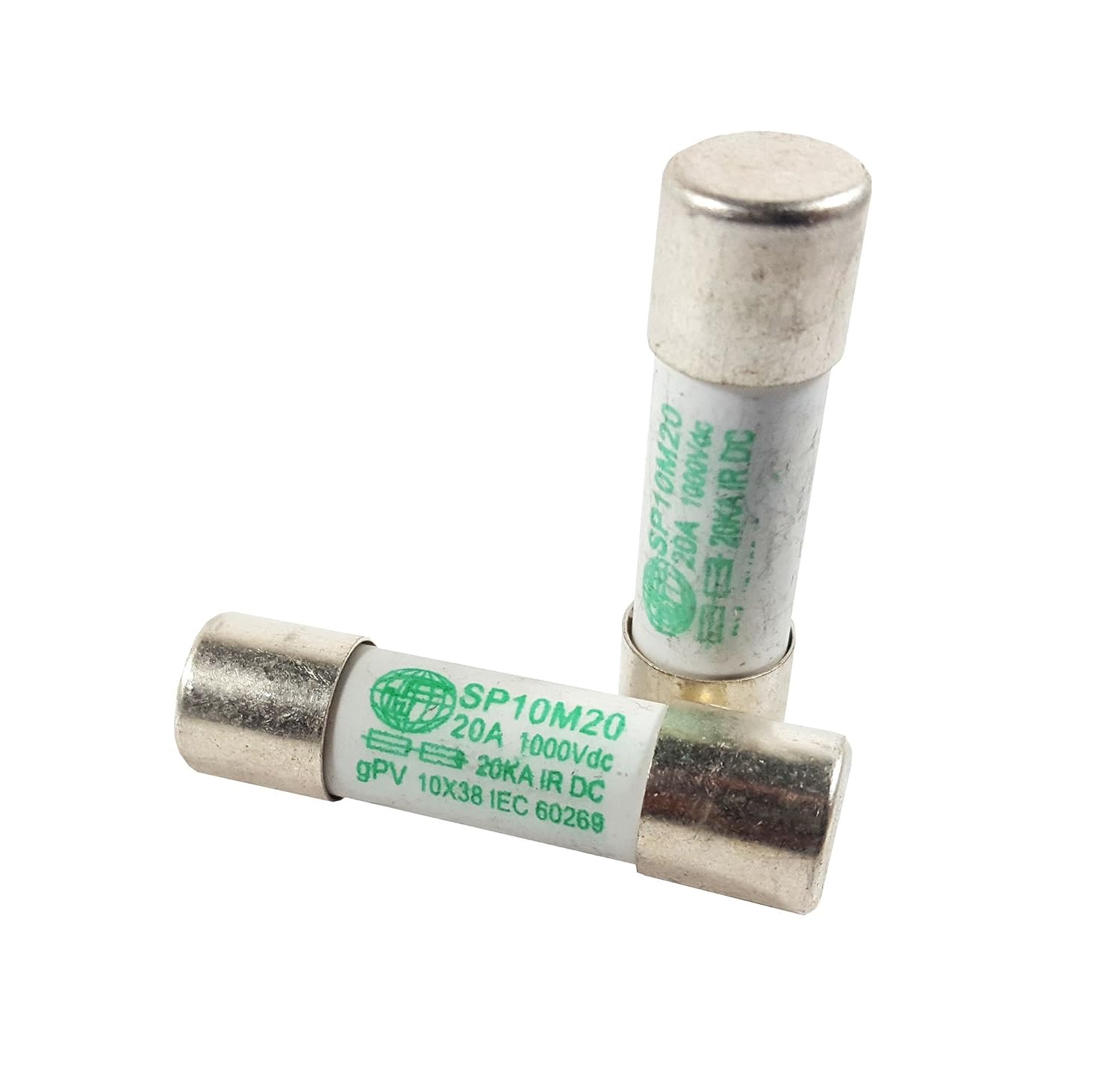 Zephyr 10x38mm 1000Vdc (Set of 2) Solar PV Photovoltaic Fuse (20 Amp) Interrupt Rating 20kA