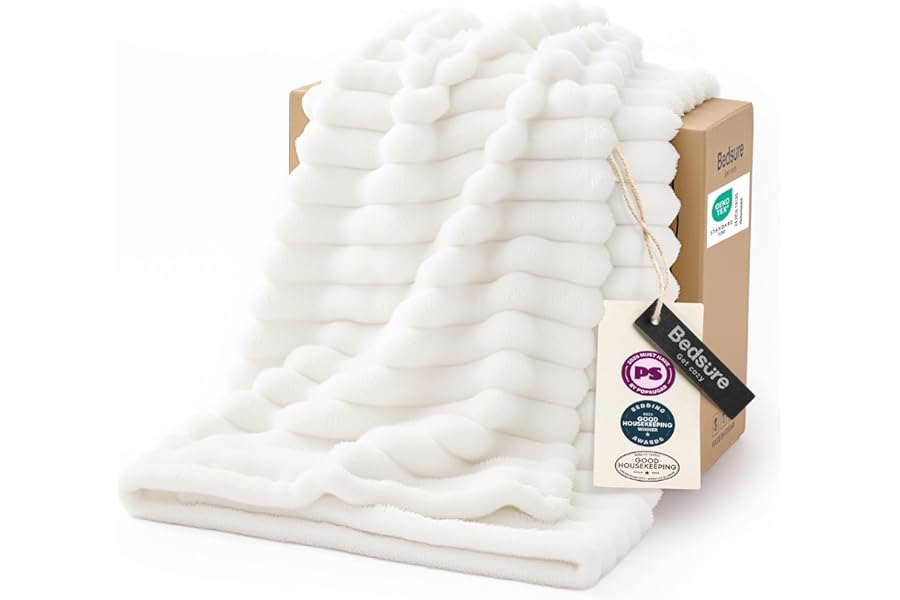 Bedsure GentleSoft White Throw Blanket for Couch - Birthday Gifts for Women Mom Her Girls, Cozy Fleece Blanket for Sofa Bed,