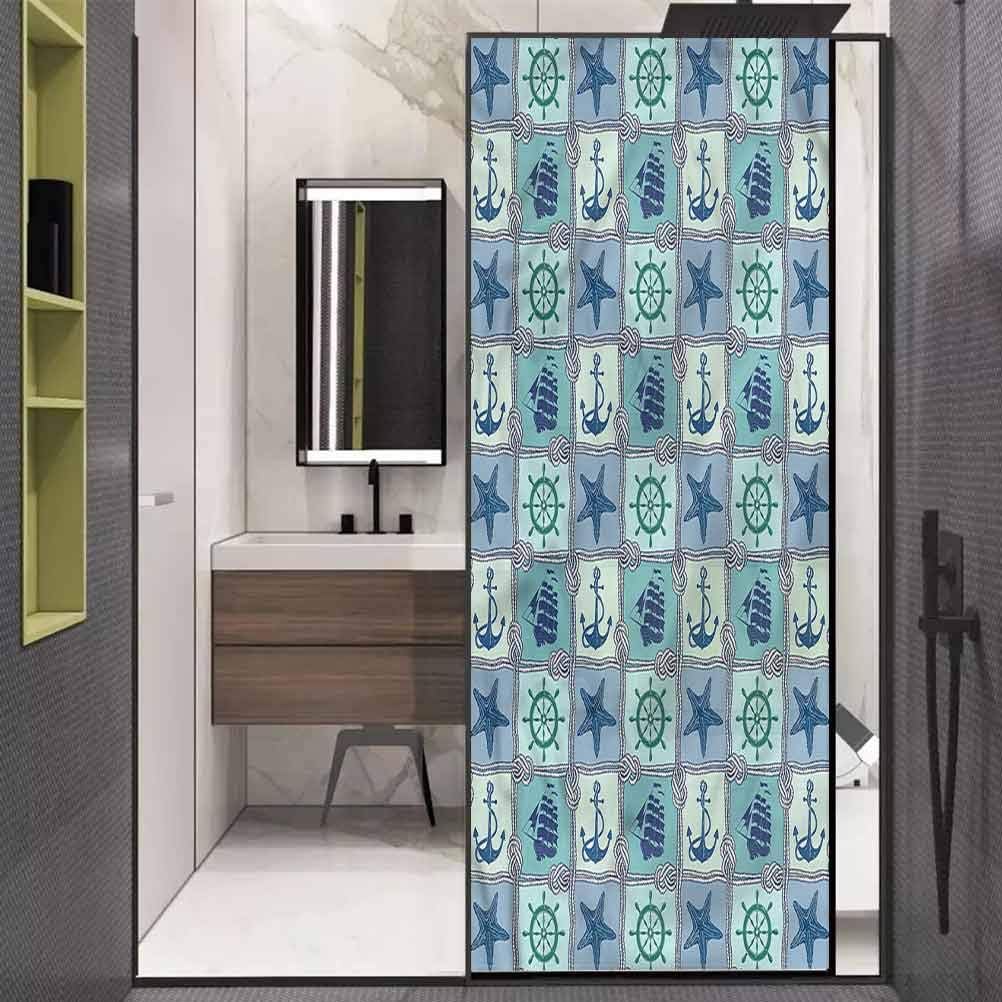 Window Film 3D Privacy Decorative Window Film,Nautical Sea Themed Artwork Window Stickers for Home Office,23.6" W x 35.4" L inches