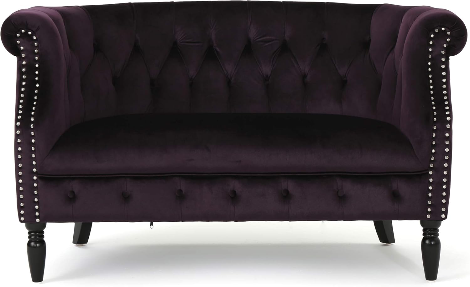 Melaina Blackberry Velvet Loveseat Tufted Rolled Arm Velvet Chesterfield Loveseat Couch