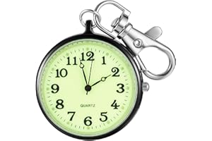 REALPOO Men's Portable Ultra-Thin Uncovered Quartz Pocket Watch with Key Chain,Portable Quartz Arabic Digital Dial Pocket Watches for Men