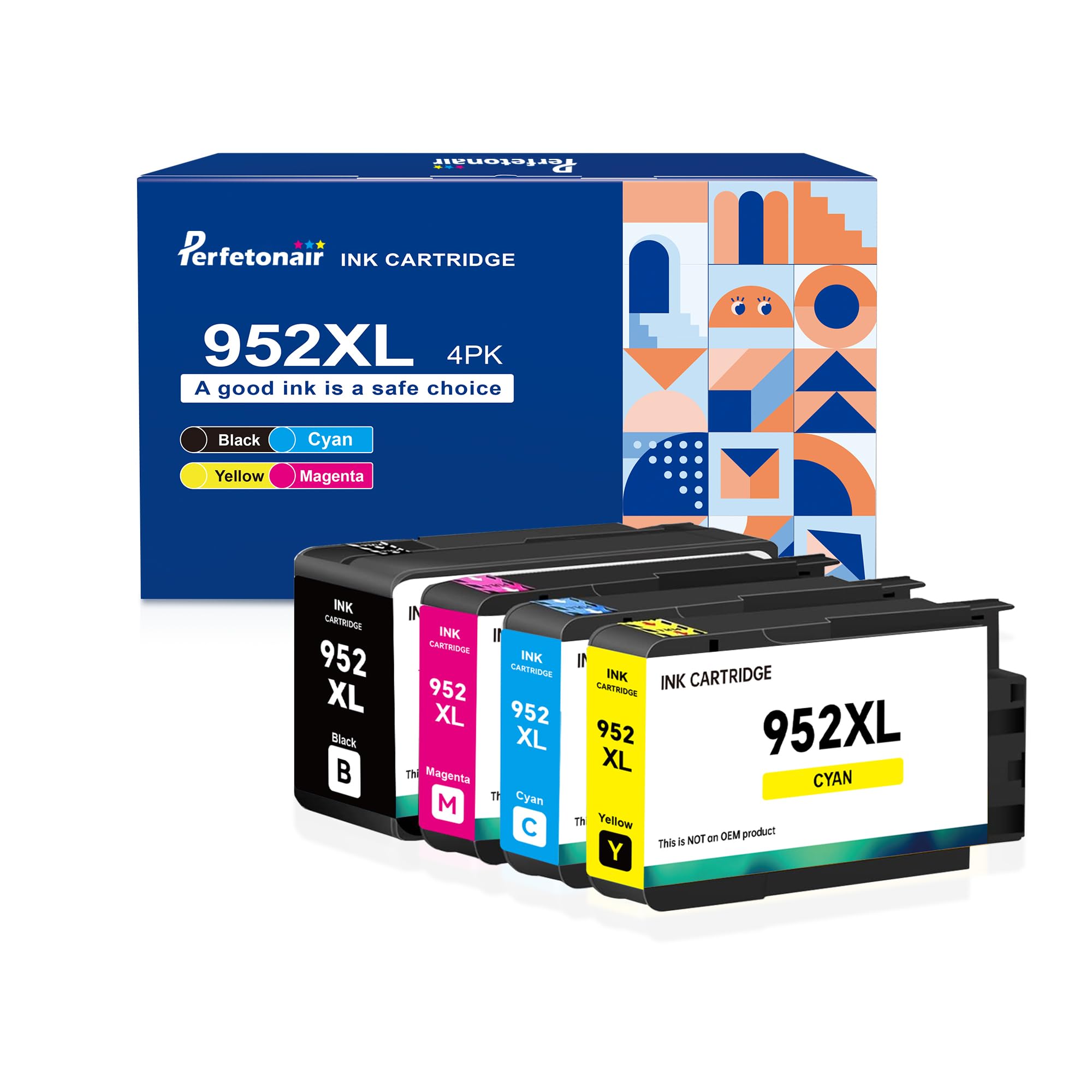 Photo 1 of 952XL Ink Cartridges Replacement for HP 952XL Ink Cartridges Combo Pack Compatible with HP Officejet Pro 8710 7740 8720 8210 8715 8702 7720 8730 8740 8700 Printer (4 Packs, Black Cyan Yellow Magenta)