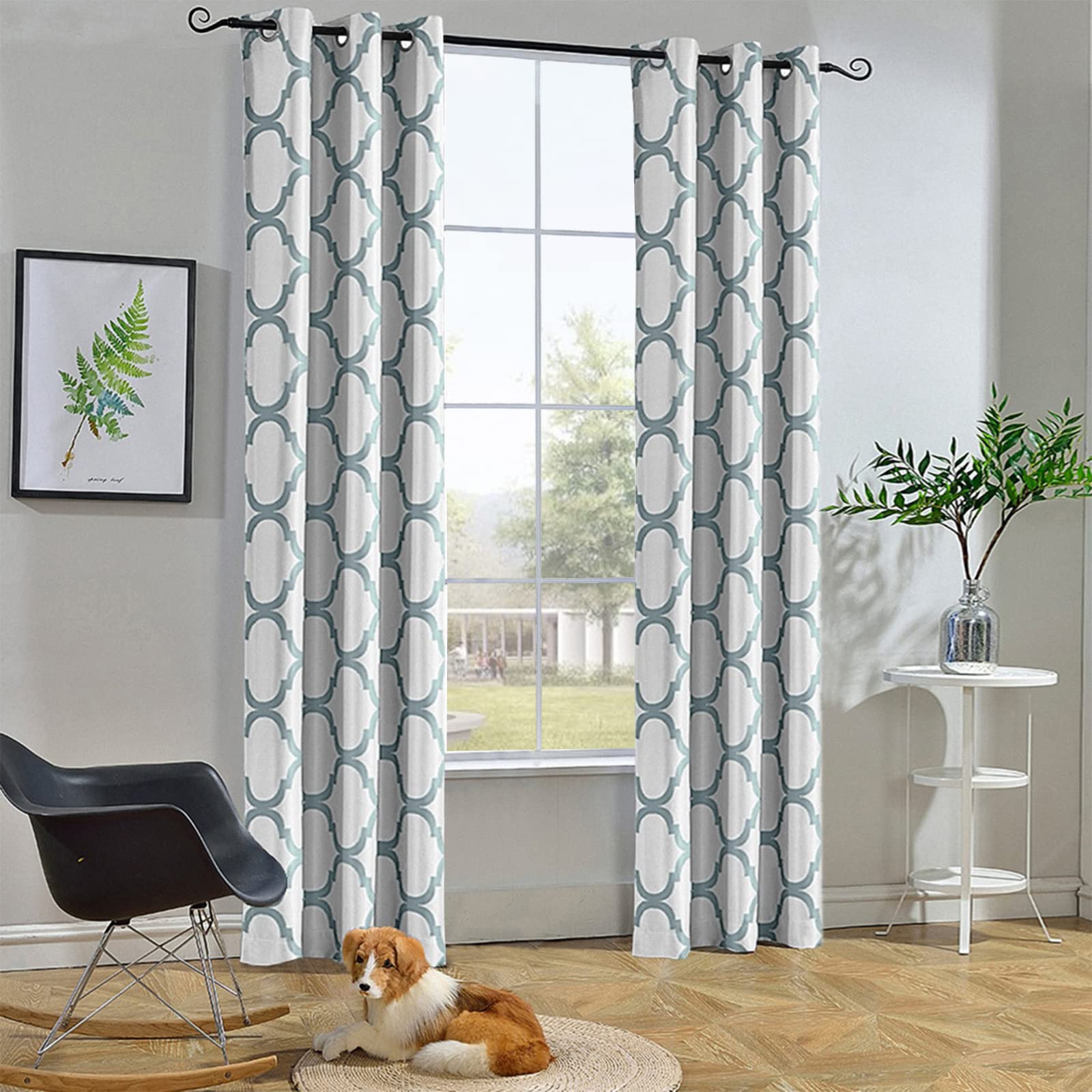 Melodieux Moroccan Fashion Room Darkening Blackout Grommet Curtain for Living Room/Bedroom, 42 by 84 Inch, Off White/Dusty Teal (1 Panel)