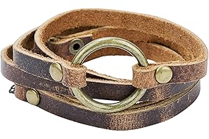 SPUNKYsoul Buckle 5 Wrap Leather Circle Bracelet - Adjustable Boho Leather Jewelry - Distressed Circle Design - Christmas Gifts for Women, Wife & Teenagers, Trendy Stocking Stuffers for Teen Girls