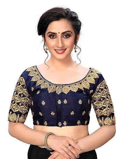 Women's Multicolor Heavy Embroidery Stone Work Sleeves Design Silk Readymade Blouse For Saree and Lehenga Choli