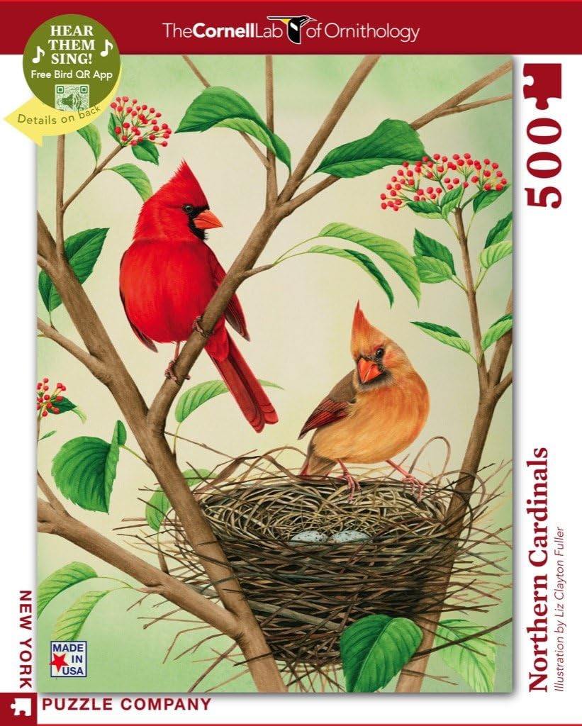 New York Puzzle CompanyCornell Lab Northern Cardinals - 500 Piece Jigsaw Puzzle for Adults by Liz Clayton Fuller