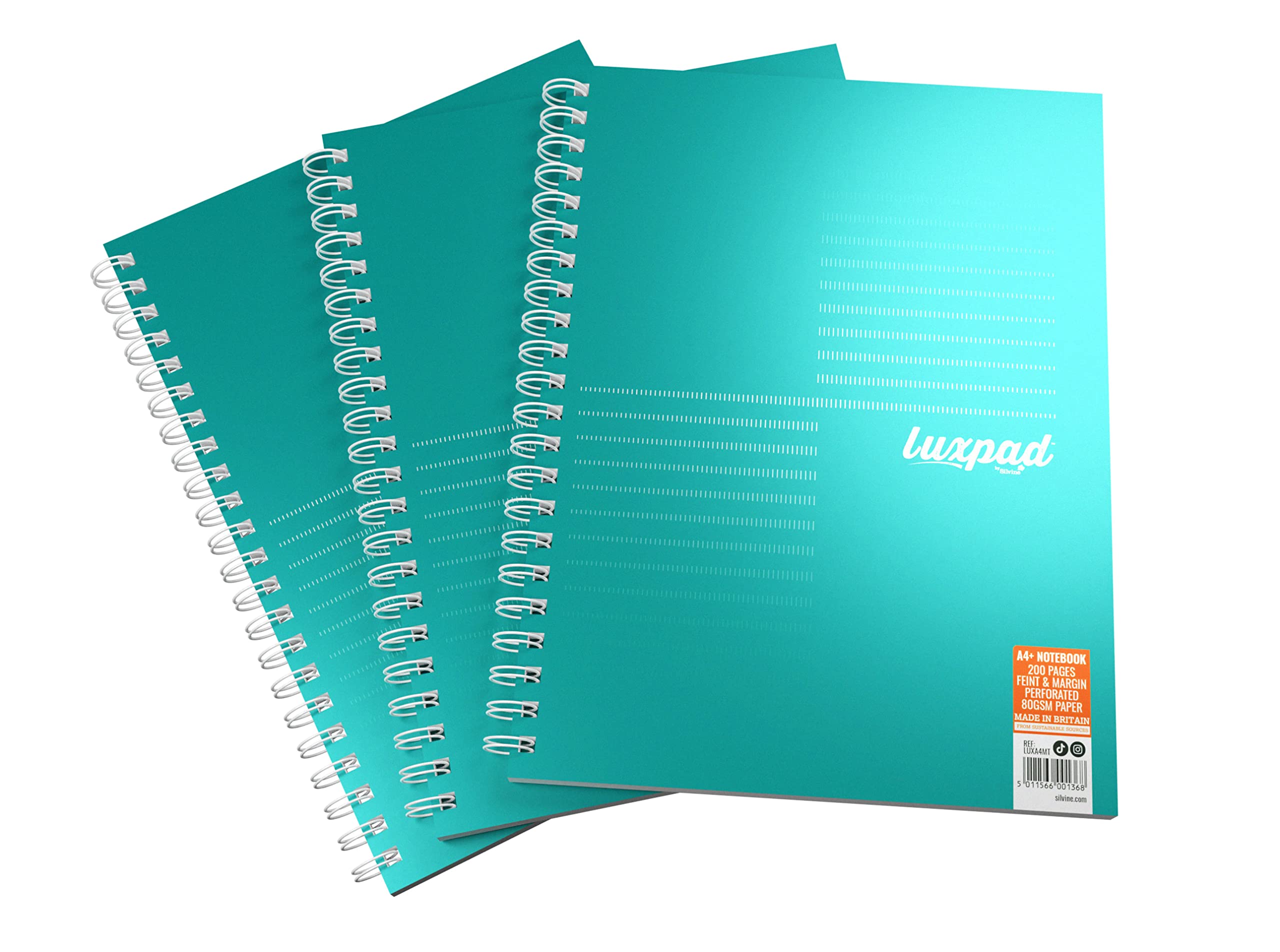 Silvine Luxpad Metallic A4 FSC Wirebound Notebook - Lined (200 Pages) Pack of 3
