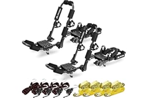 ARKSEN 2 Pair Universal Folding Kayak Roof Rack Heavy Duty Adjustable J-Bar Kayak and Canoe Carrier with 4 Lashing Straps, 4 Stern Tie Down Straps for Cars, SUVs, and Trucks