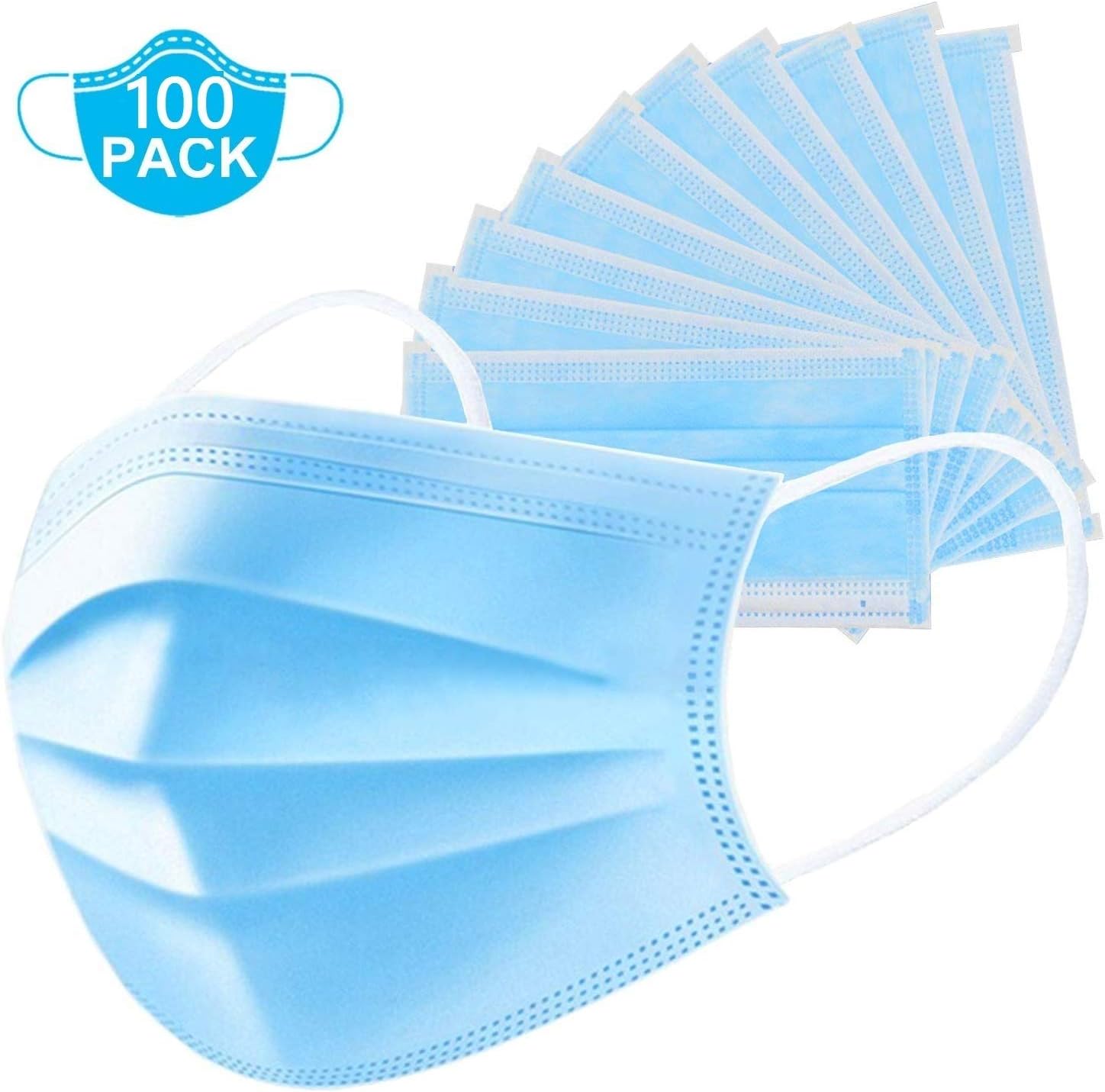 FAB NATION Disposable Nonwoven Face Mask Ear Loop Elastic Type 3 PLY (BLUE), 100 pcs
