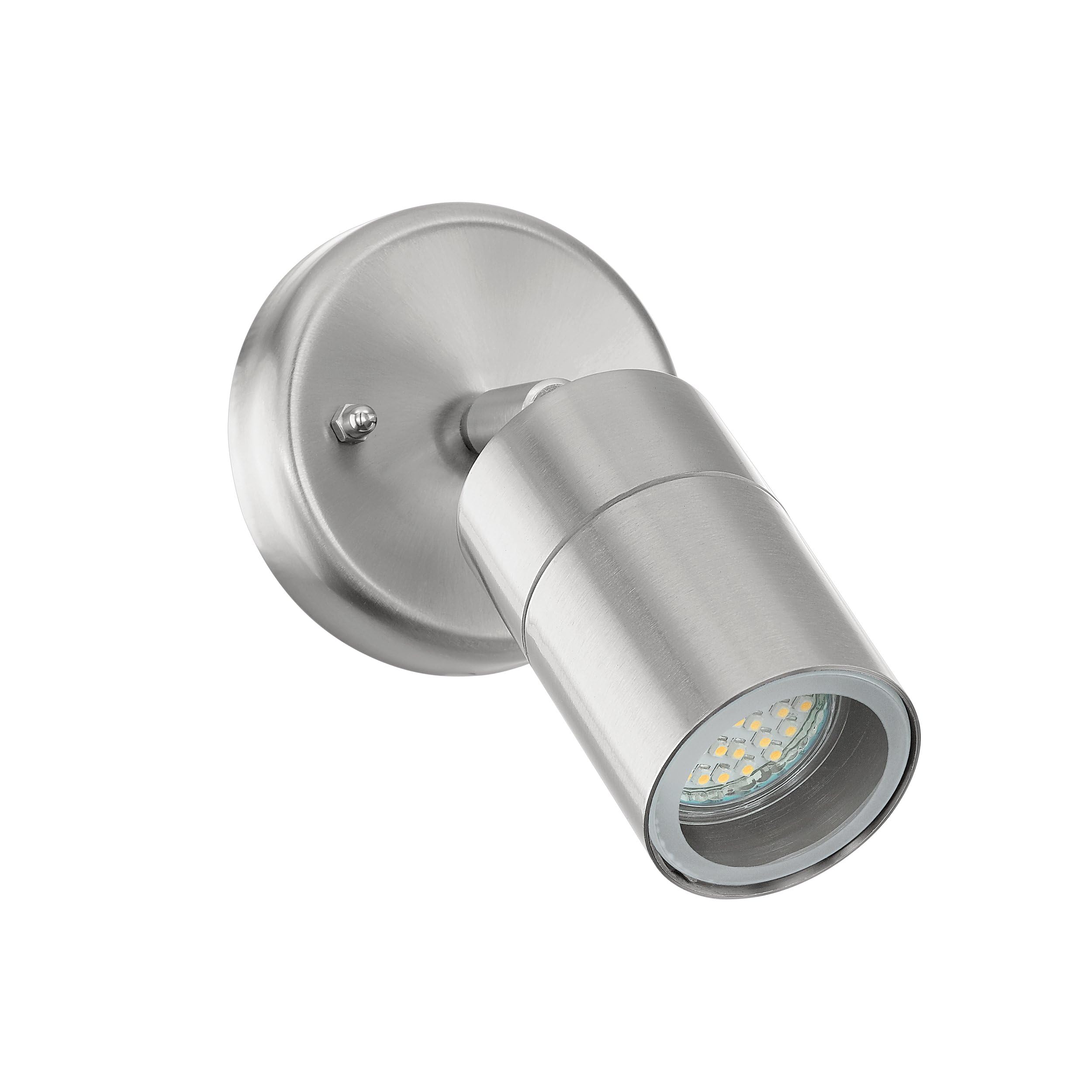 Eglo Stockholm 1 LED Outdoor Wall Light, Silver-Coloured Stainless Steel and Glass External Porch Spotlight, GU10, IP44