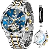 OLEVS Skeleton Men Watches Automatic Business Luxury Diamond Self Winding Watch for Men Stainless Steel Calendar Wrist Watch