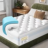 OhGeni Cooling 4 lnch Queen Size Dual Layer Mattress Topper, 2 Inch Gel Memory Foam, 2 Inch Soft Pillow Top Pad, Guest Bedroom Essentials Mattresses Cover, Extra Comfortable Sleep and Back Pain Relief