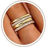 Florideco Stackable Rings for Women Non Tarnish 14K Gold Plated Dainty Cubic Zirconia Rings Minimalist Stacking Thumb Ring Set Thin Statement Promise Wedding Bands Engagement Ring Stack Size 5-10