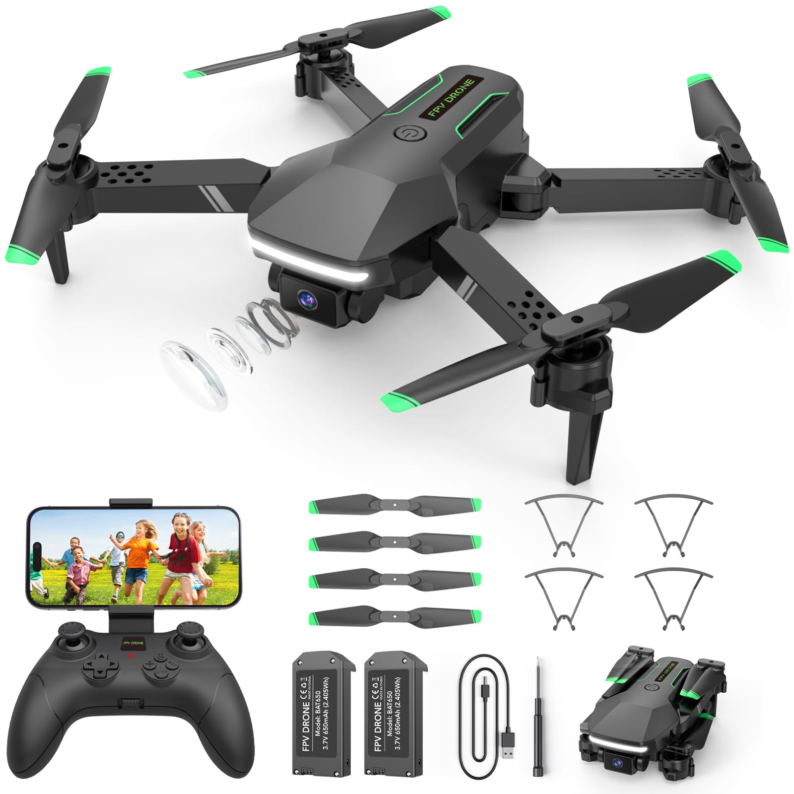 Photo 1 of Drone with Camera for Kids Beginners - Foldable 1080P HD Camera Drones with 2 Batteries,FPV Live Video Remote Control,One Key Start,360° Flips,Altitude Hold,Headless Mode,Gestures Selfie,Toys Gifts for Boys(Brown)
