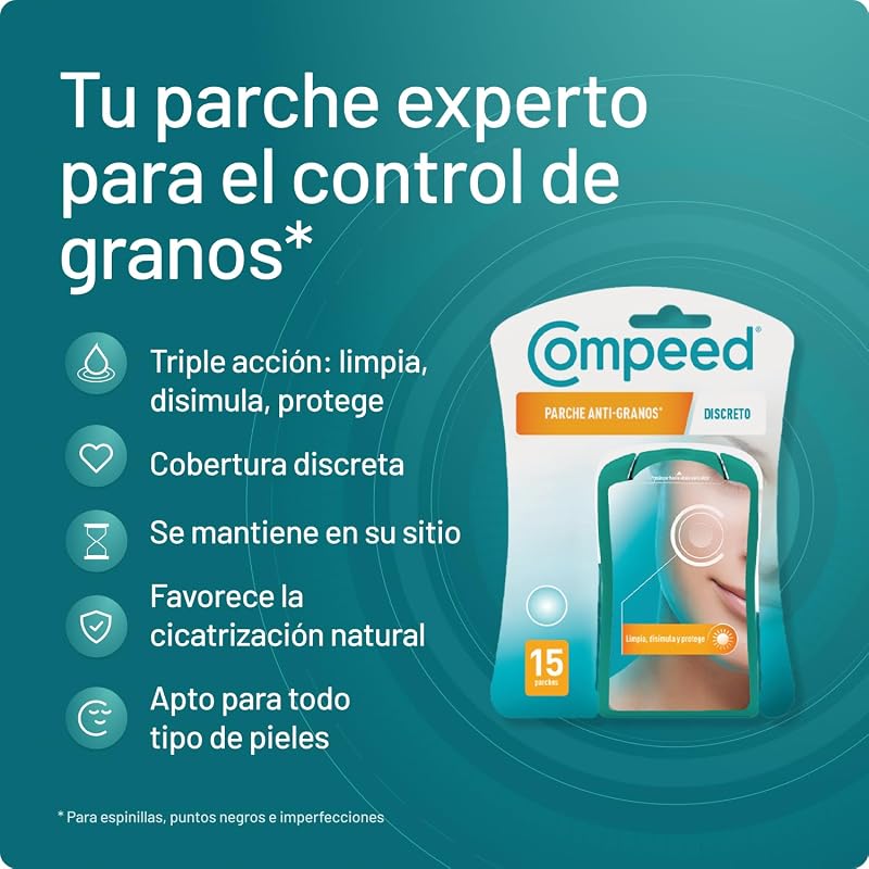 Parche Anti-Granos, Tratamiento Acné Uso Diurno, 15 uds