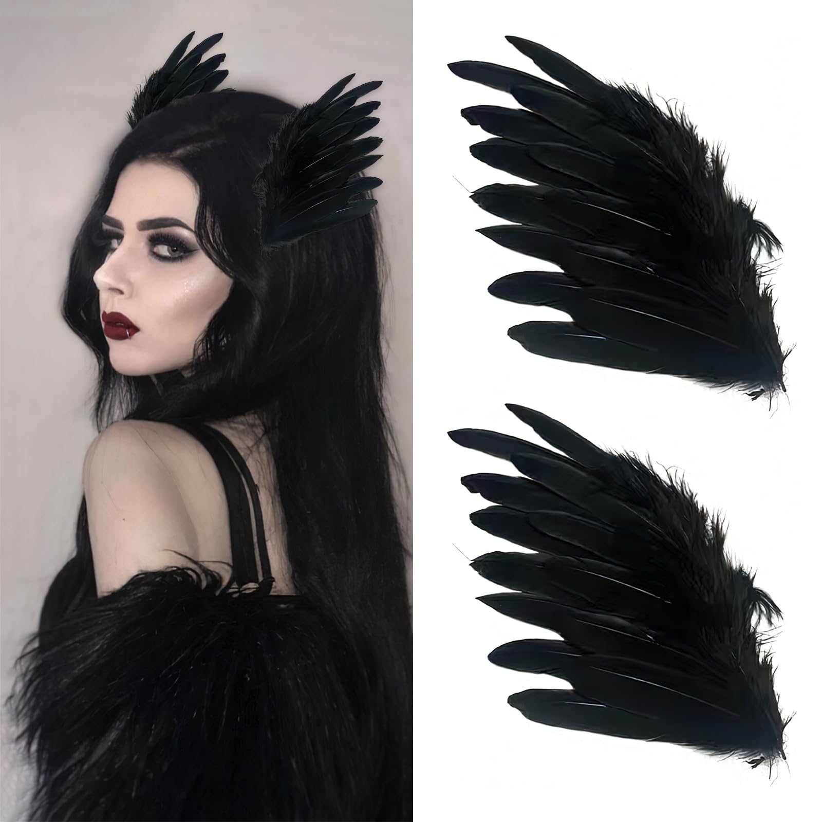 Photo 1 of 1 Pair Black Feather Hair Clips Angel Wing Shape Hair Pins Cosplay Swan Crow Performance Costume Hair Accessories for Halloween Party