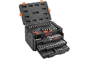 VEVOR Mechanics Tool Set and Socket Set, 1/4" 3/8" 1/2" Drive Deep and Standard Sockets, 450 Pcs SAE and Metric Mechanic Tool Kit with Bits, Combination Wrench, Hex Wrenches, Accessories, Storage Case