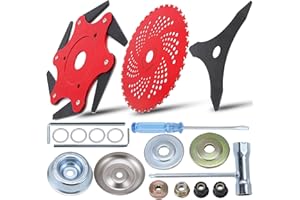 PLAXNS Steel Trimmer Head 6 Steel 65Mn Razors Trimmer Head &9" x 36 Teeth Carbide Tipped Blades &10" x 3 Teeth Carbon Steel Brush Cutter Blades with 2 Different Adapter Kits