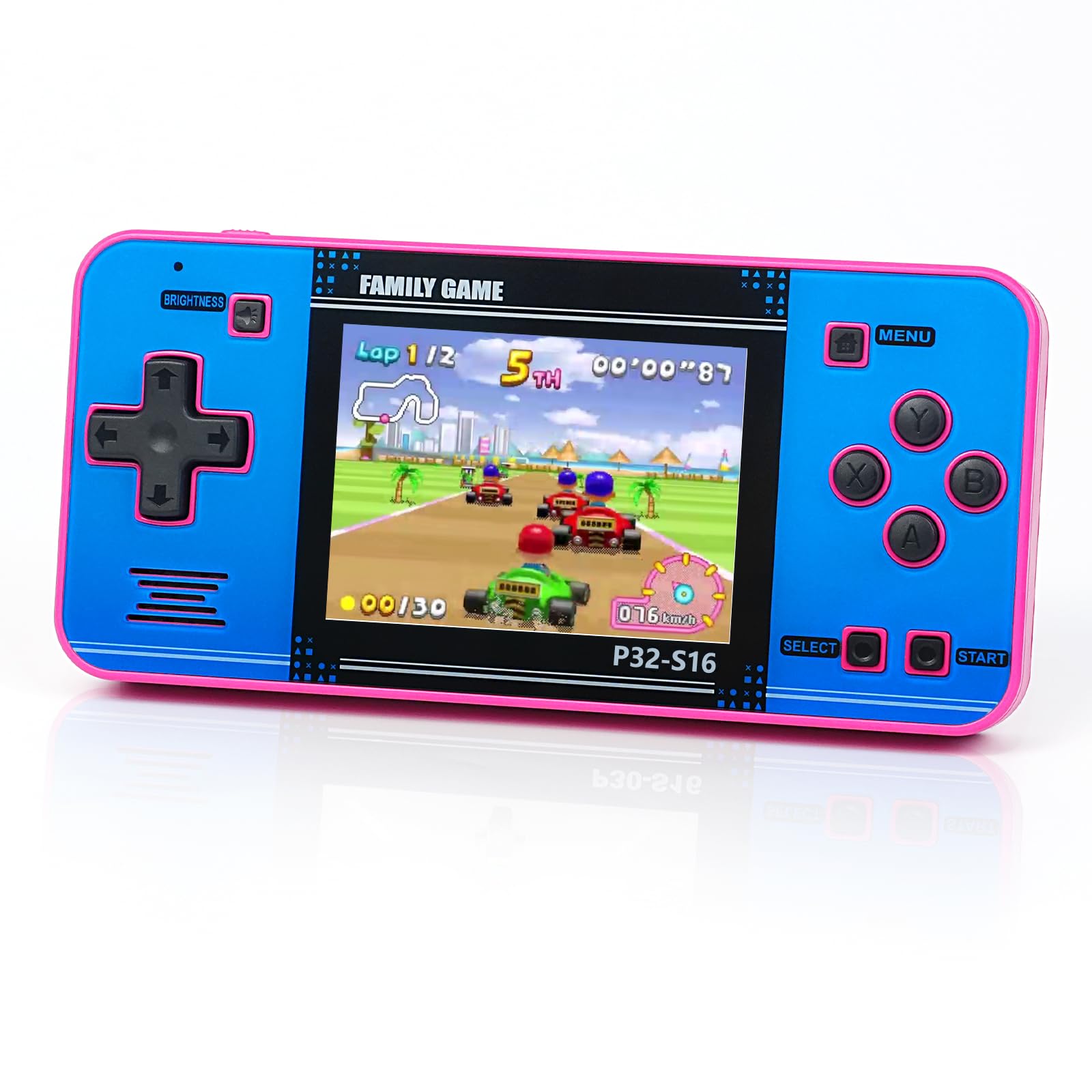 Handheld Game for Kids ，Built-in 220 32-bit Video Games, 3.0” IPS Screen, Rechargeable Portable Game , Travel Mini Arcade Electronic Toys Gift for Boys and Girls (Pink+Blue)