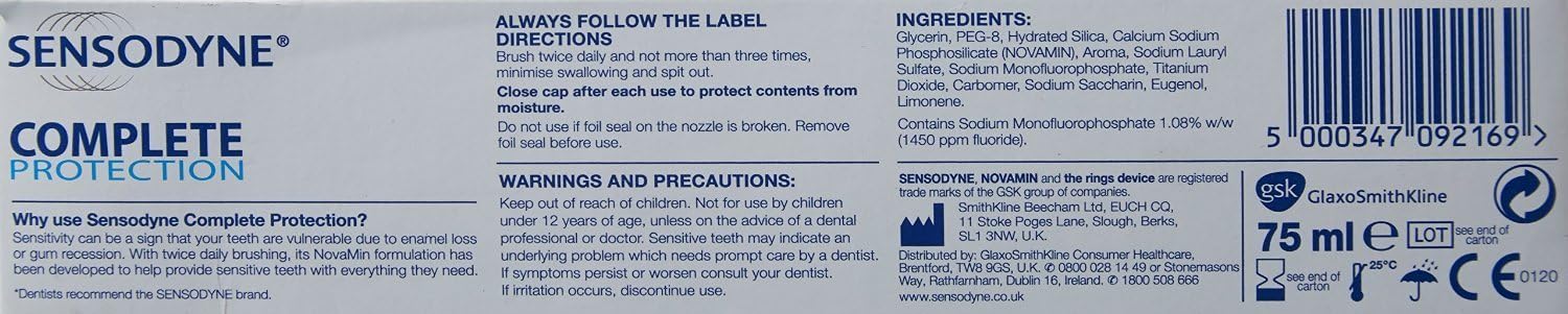Sensodyne Complete Protection Toothpaste 75ml (Pack 6), 75 ml (Pack of 6) - Image 4