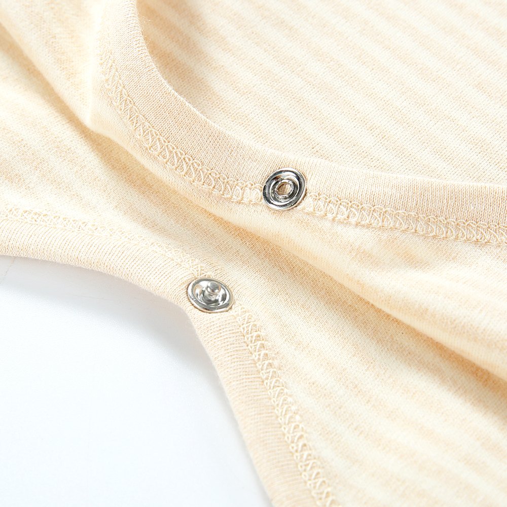 Baby Snap Striped Long Sleeve Onesie Organic Color Cotton Bodysuit (Height 73, Apricot Ear)