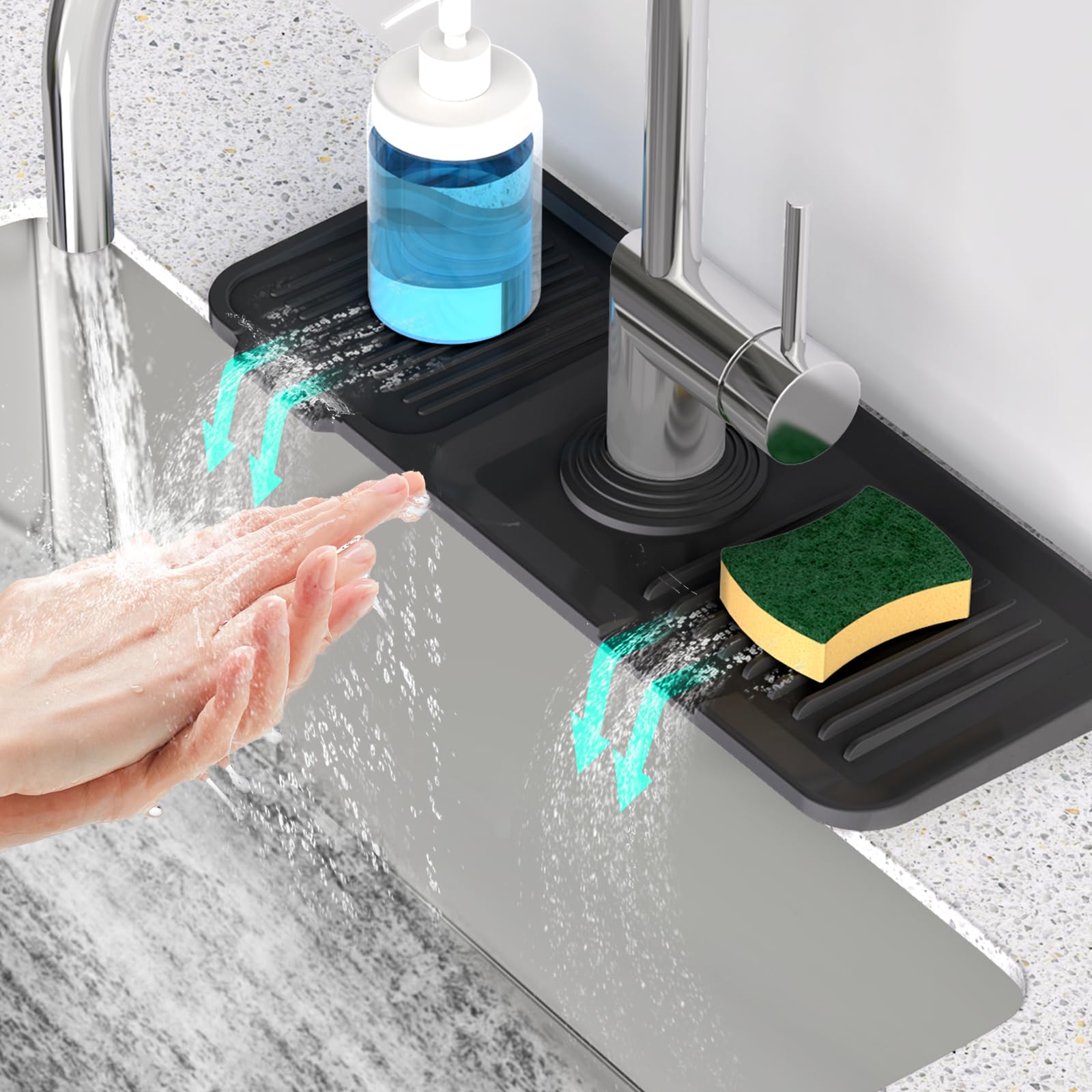 Photo 1 of 14.6'' Faucet Mat for Kitchen Sink [5°Slope Fast Self-draining] Kitchen Sink Splash Guard Silicone Kitchen Sink Faucet Mat Splash Guard for Kitchen Sink Area Tidy Splash Faucet Guard Draining Mat