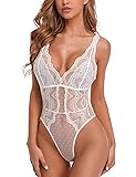 Garmol Women Lingerie Lace Bodysuit Deep V Neck