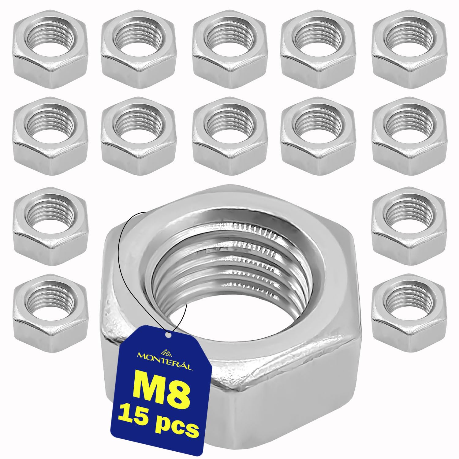 15 Pieces Hexagon Nut M8 DIN 934 Made of Steel and Equipped with Self Locking System - Warranty 10 Years – MONTERAL