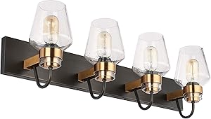 PRESDE Vintage Bathroom Lighting Fixtures Over Mirror Modern Glass Shade Bronze Brushed Black Vanity Lights Wall Sconce (4-Lights)