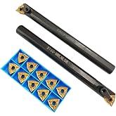 ASZLBYM 5/8'' x 7'' Turning Tool Indexable Boring Bar S16Q-MWLNR08 + S16Q-MWLNL08 with 10pcs WNMG080404-CM Indexable Carbide Turning Inserts for Metal Lathe Turning Tools