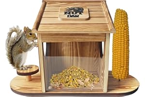 FKKSPARKLER Chipmunk Feeders Outdoor Wooden Chipmunk Nut Bar Funny Feeding Station House Carbonized Wood Removable Clear Front for Corn Cob Peanuts Hanging Tree Backyard Garden
