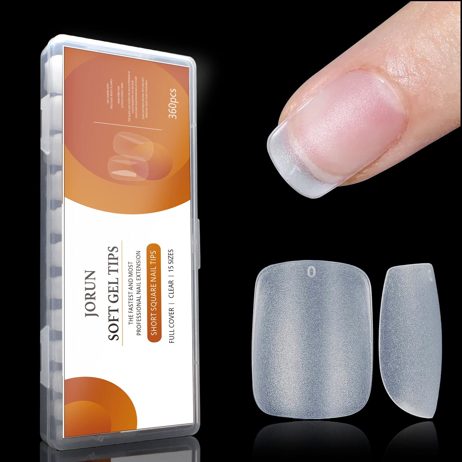 360 Pcs Extra Short Square Gel False Nail Tips, Clear Soft Gel Full Fover Nail Tips,Suitable for Salon or Home DIY -15 Sizes — image 1