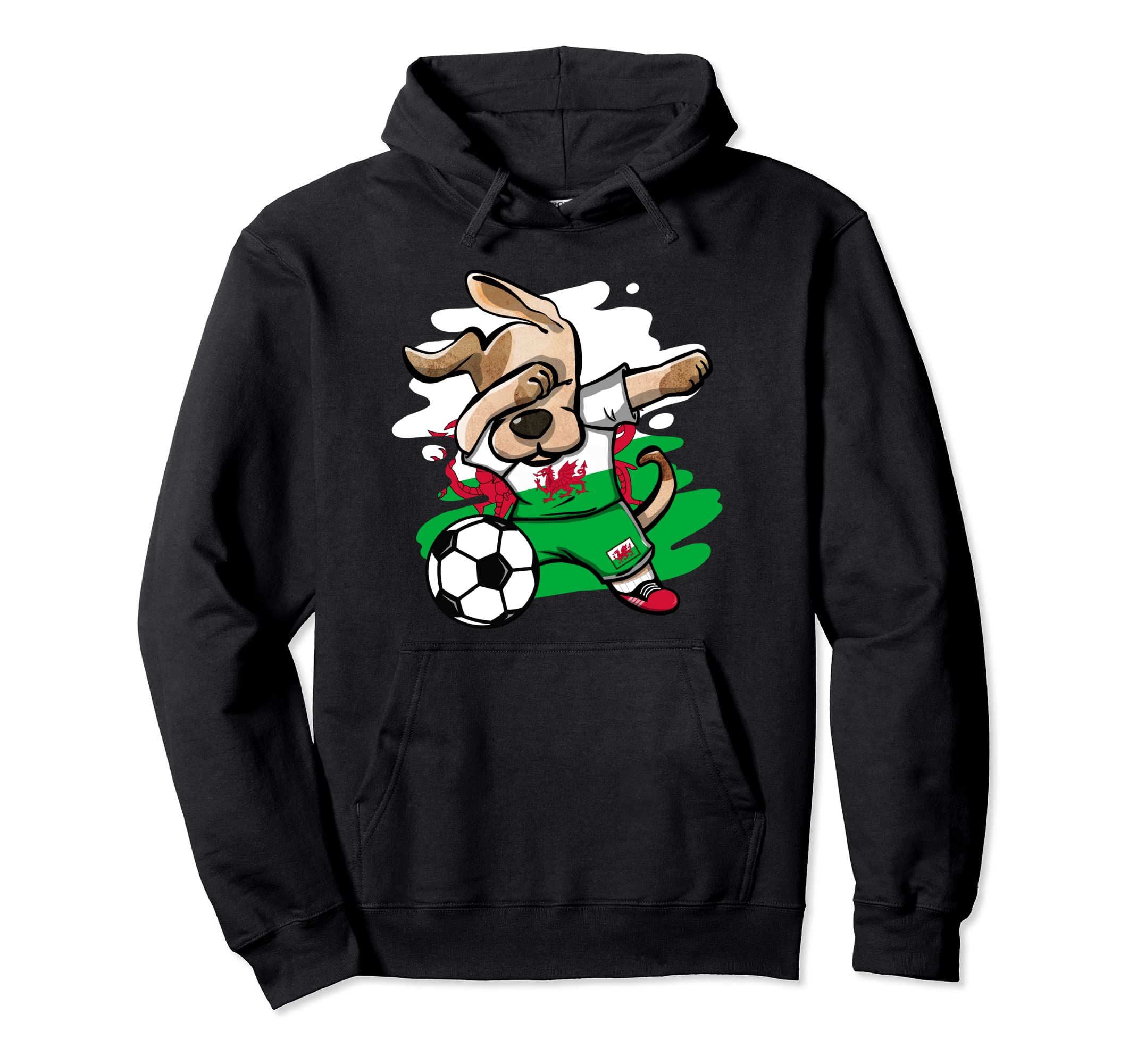 Dabbing Dog Wales Soccer Fans Jersey Welsh Flag Football Art Pullover Hoodie