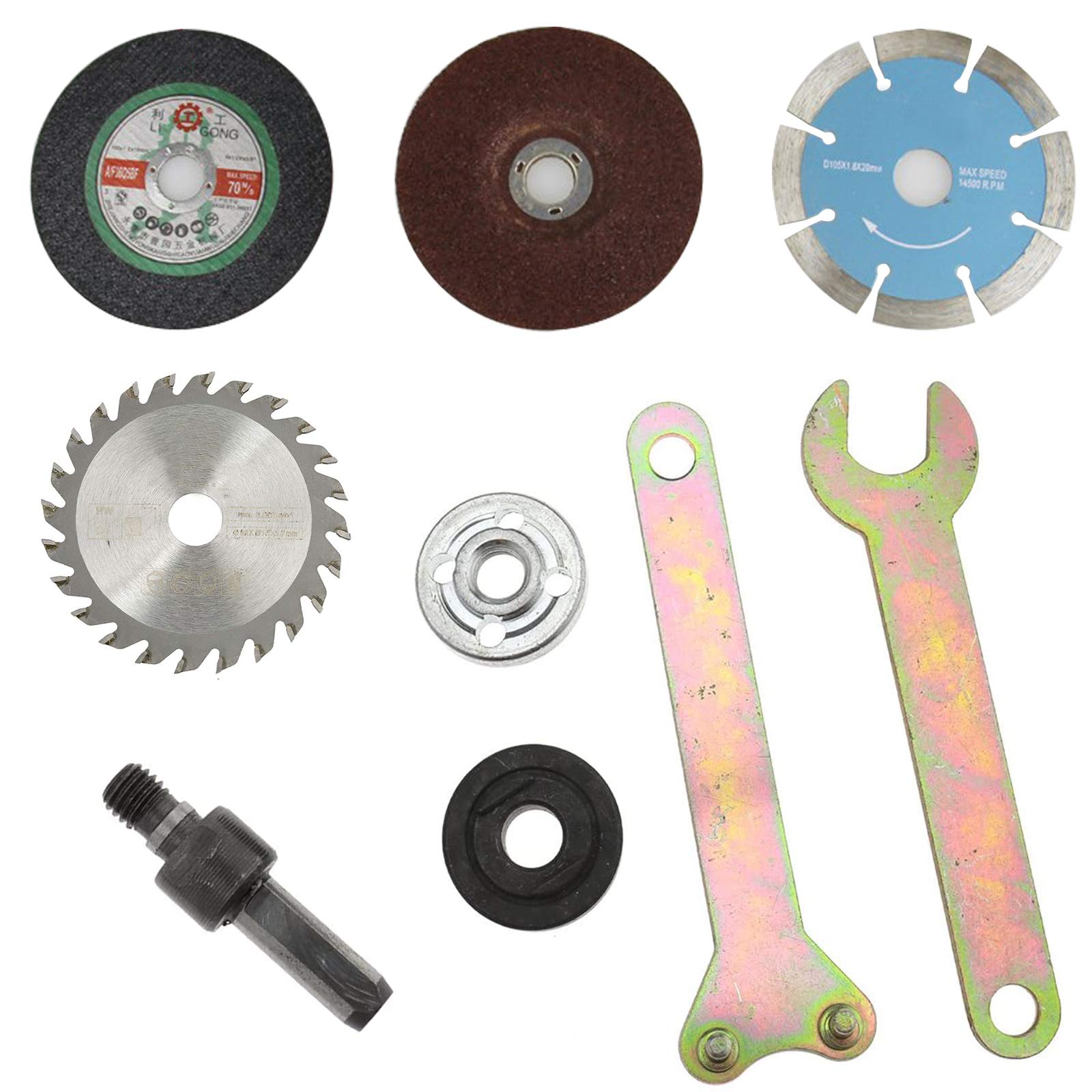 9 Pieces Hand Drill Conversion Connecting Rod, Angle Grinder Spanner Wrench Key,10mm Shank Arbor Mandrel Drill Adaptor for Meet the Electric Drill Grinding, Cutting Tiles, Metal,with 4pcs Cutting Disc